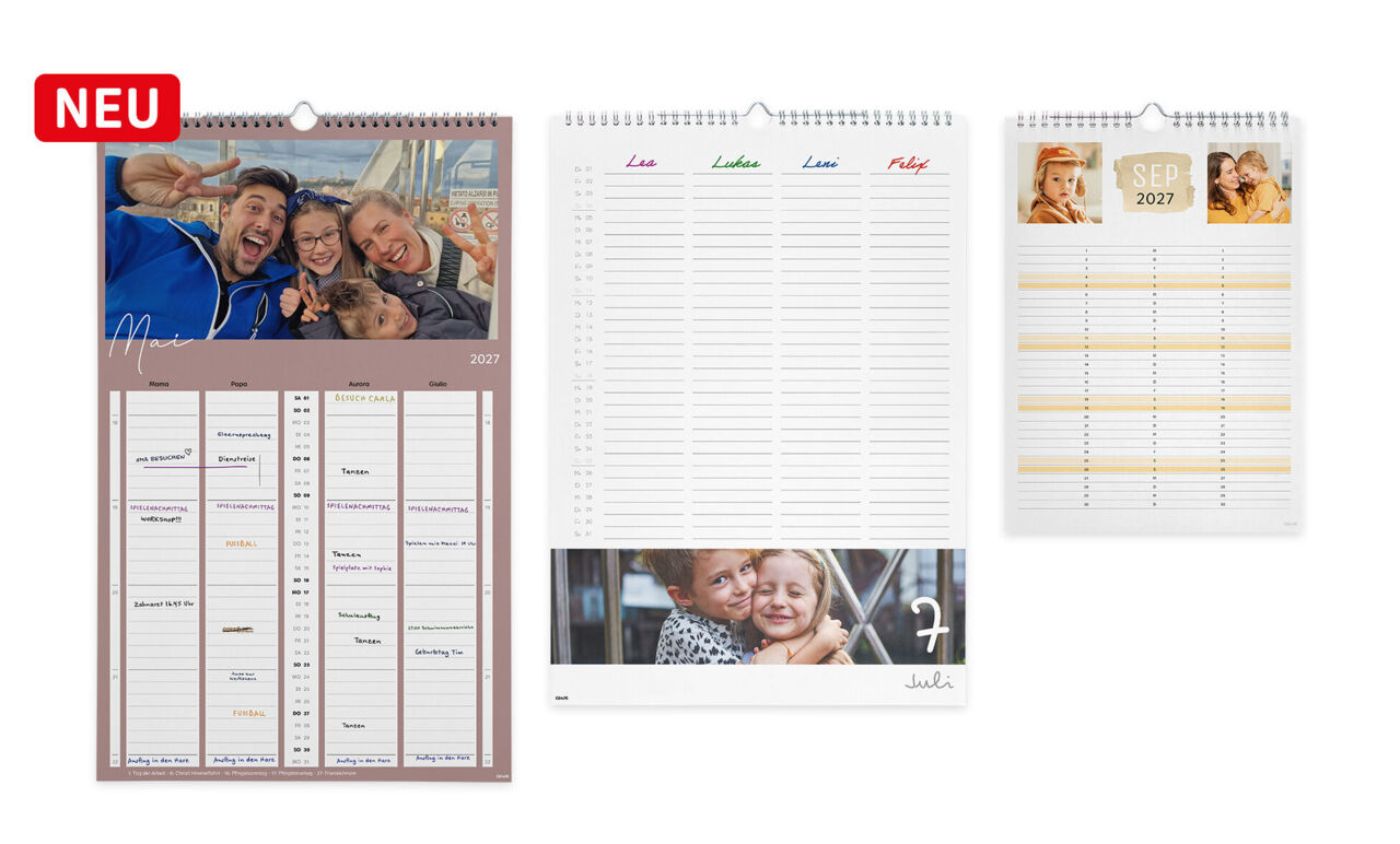 Wandterminkalender mit mehreren Spalten für Einträge für verschiedene Personen, in A4, A3 und neu im XL-Format