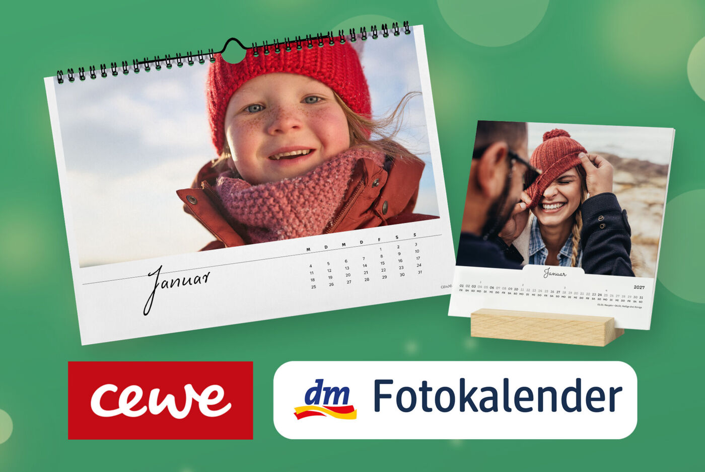 Wand- und Tischkalender mit eigenen Fotos, darunter die Marken CEWE und dm Fotokalender