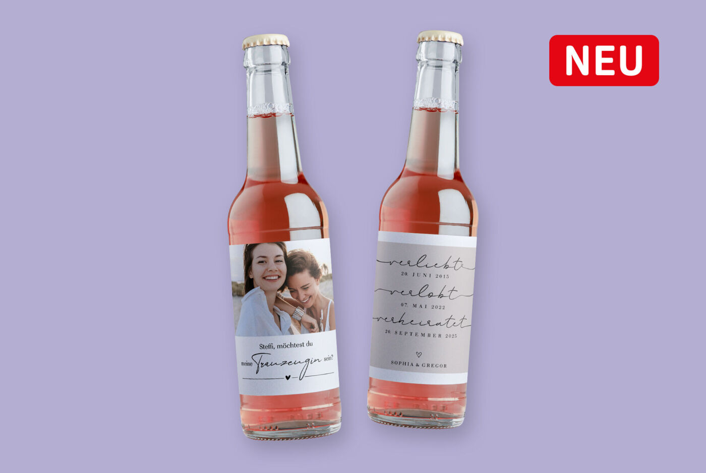 Erfrischende Getränkeflasche mit personalisiertem Etikett.