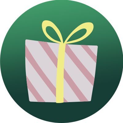 Geschenkillustration mit gelbem Schleifenband und Streifenmuster vor lila Hintergrund